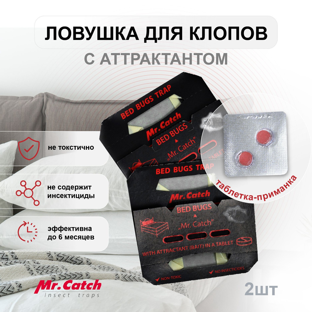 Mr.Catch (Мистер Кэтч), 2шт./упак. профессиональная клеевая ловушка с  аттрактантом для уничтожения постельных клопов - купить с доставкой по  выгодным ценам в интернет-магазине OZON (951107062)