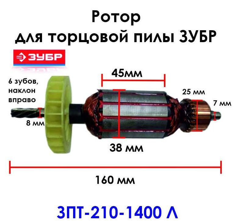 Якорь-ротор ЗПТ-210-1400 Л ЗУБР двигателя торцово-усовочной пилы  #1