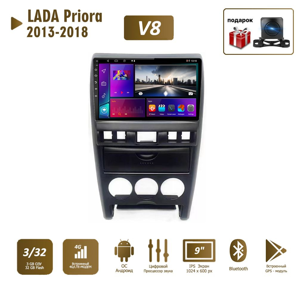 Штатная магнитола 720P 3+32Гб для Лада приора/LADA Priora 2013-2018 2 DIN  Android Auto Carplay Gps Мультимедиа автомабиля2 DIN - купить в  интернет-магазине OZON с доставкой по России (1259650705)