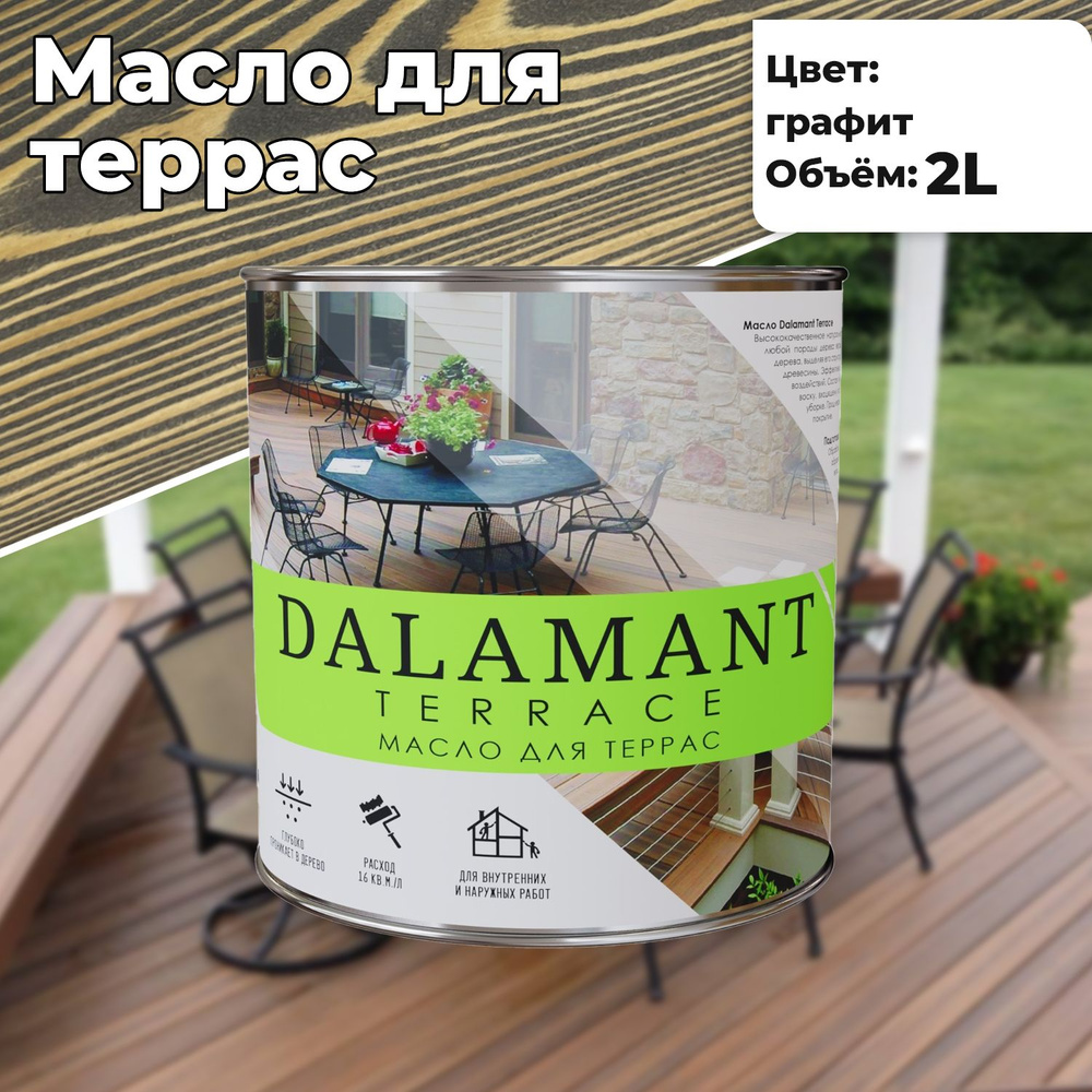 Масло для дерева и террас Dalamant Terrace 2л Графит с твердым воском для  пропитки и защиты древесины - купить с доставкой по выгодным ценам в  интернет-магазине OZON (1262438482)