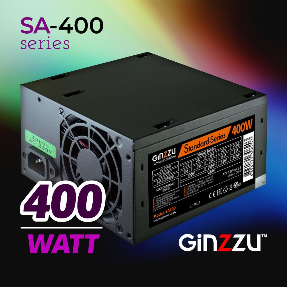 Блок питания Ginzzu SA400 ATX, 8cm fan, 20+4pin +4Pin, 2*SATA, 2*IDE Черный  - купить с доставкой по выгодным ценам в интернет-магазине OZON (865783678)