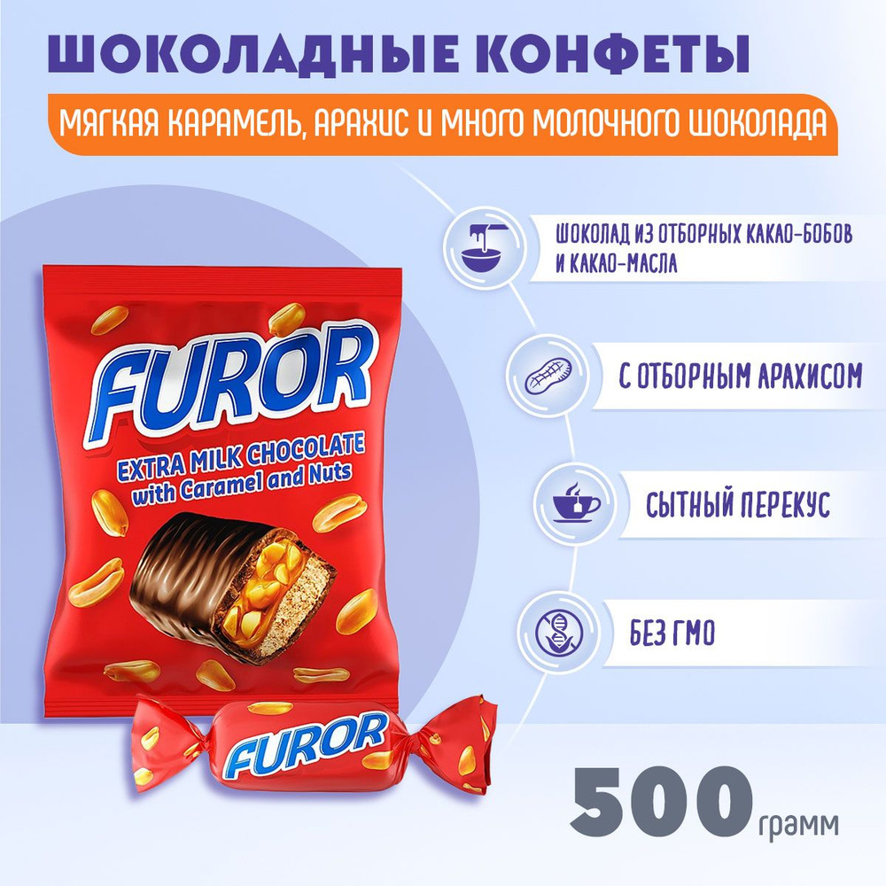 Конфета Furor с жареным арахисом, мягкой карамелью и нугой 500 грамм КДВ / Фурор /  #1