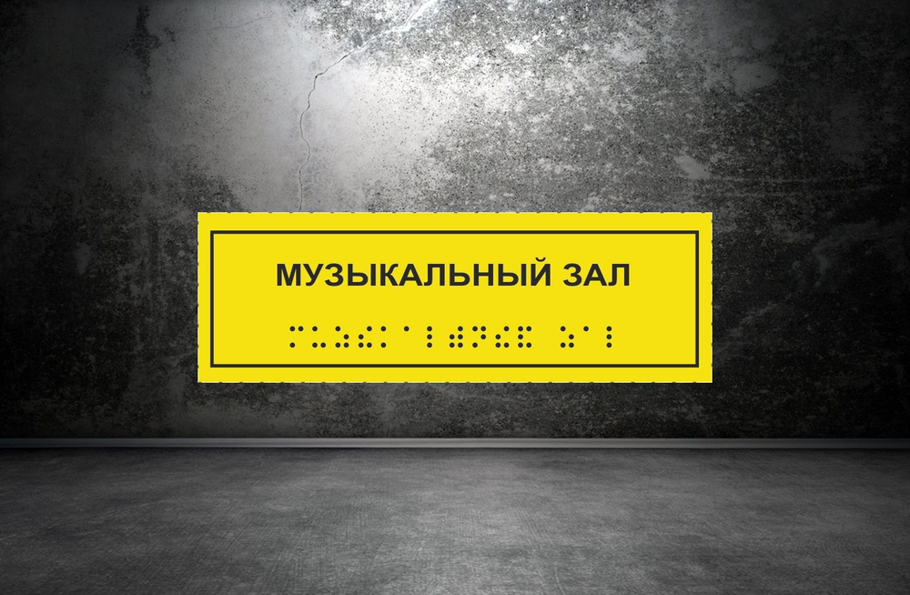 Тактильная табличка со шрифтом Брайля "МУЗЫКАЛЬНЫЙ ЗАЛ" 300*100мм на ПВХ 3мм  #1