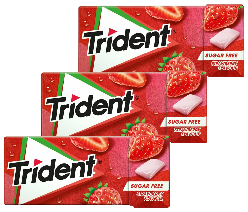 Жевательная резинка Trident Клубника, 14г х 3шт. БЕЗ САХАРА - купить с ...