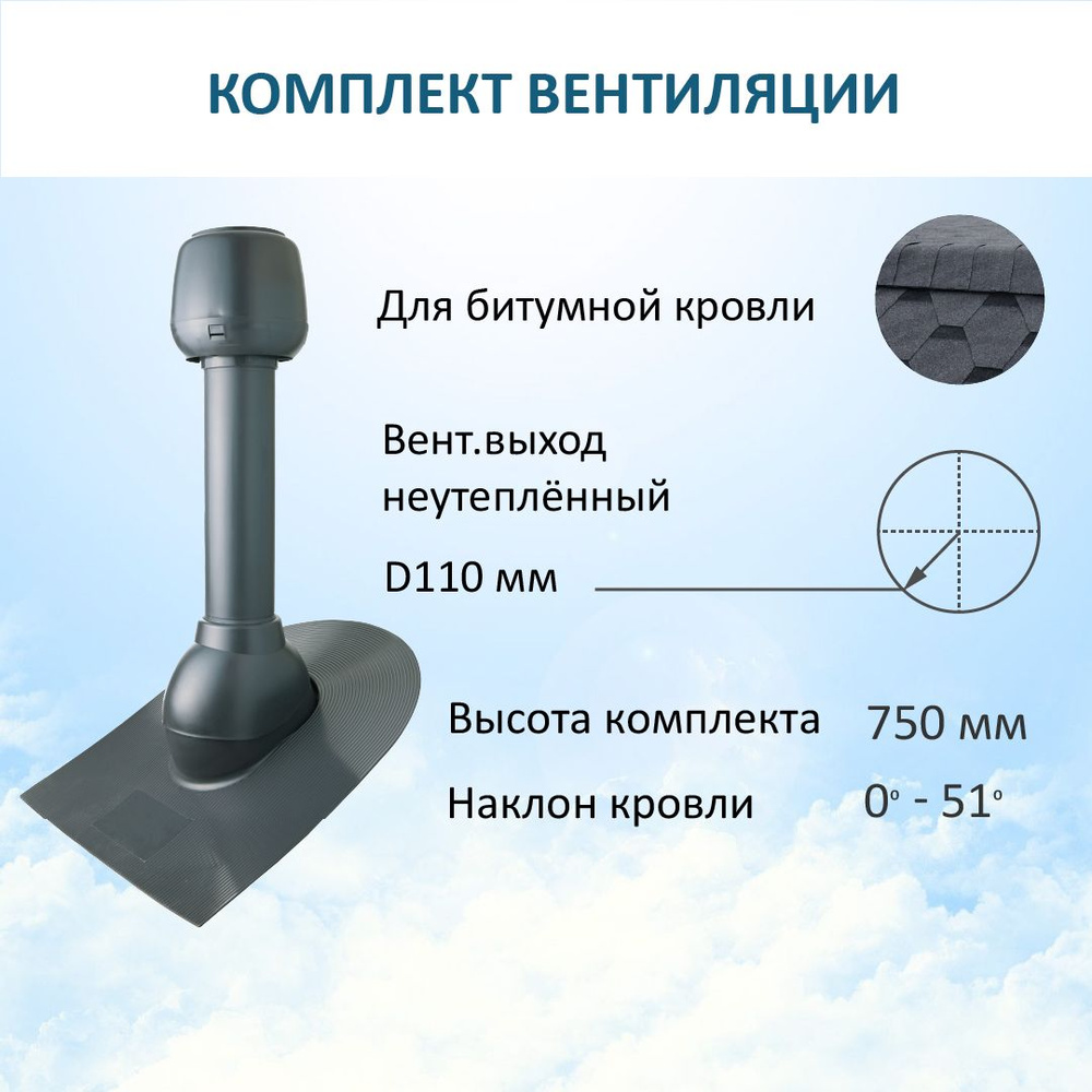 Комплект вентиляции: Колпак D110, вент. выход 110, проходной элемент для  битумной кровли, серый - купить с доставкой по выгодным ценам в  интернет-магазине OZON (626553398)