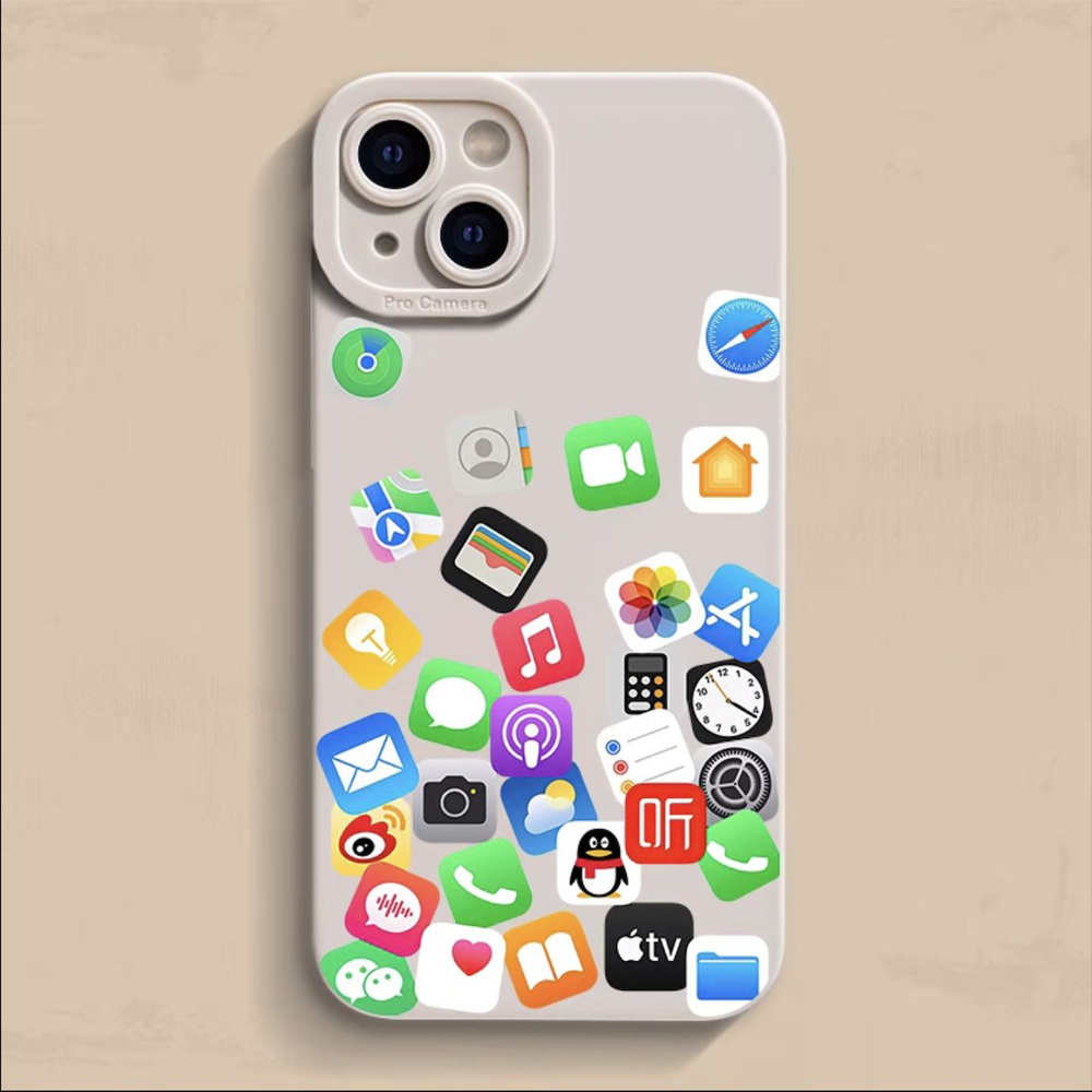 Чехол на iPhone 13 с принтом приложений белый, силиконовый ...