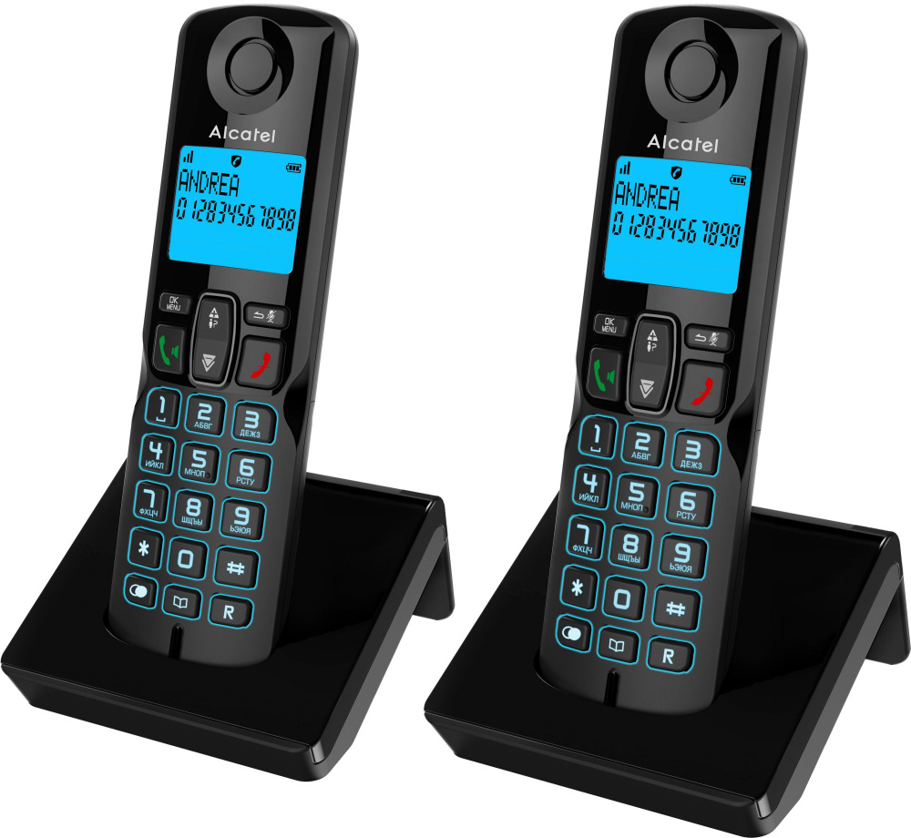 Телефон Dect Alcatel S250 Duo ru black черный (труб. в компл.:2шт) АОН -  купить с доставкой по выгодным ценам в интернет-магазине OZON (1581232196)