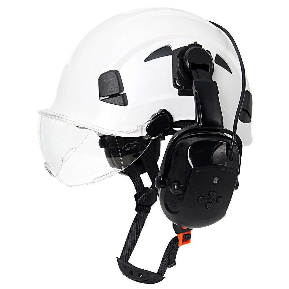 Строительный шлем безопасности с очками и наушниками Bluetooth, каска ...