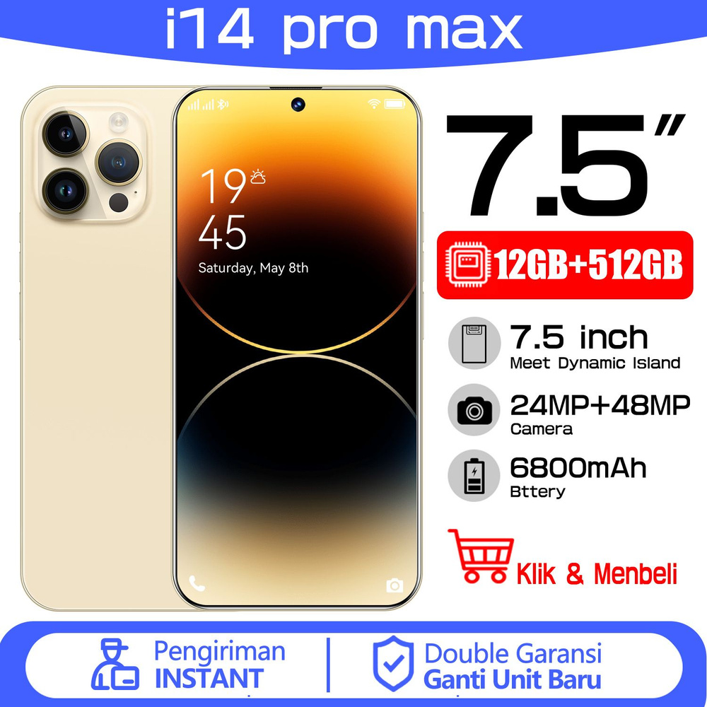 Смартфон i14 Pro Max 7.5 дюймы мобильный телефон HD большого экрана ...