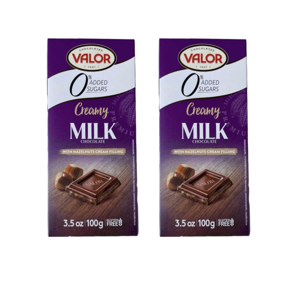 Шоколад Valor Creamy Milk Chocolate with hazelnuts (без сахара), 100 г ...