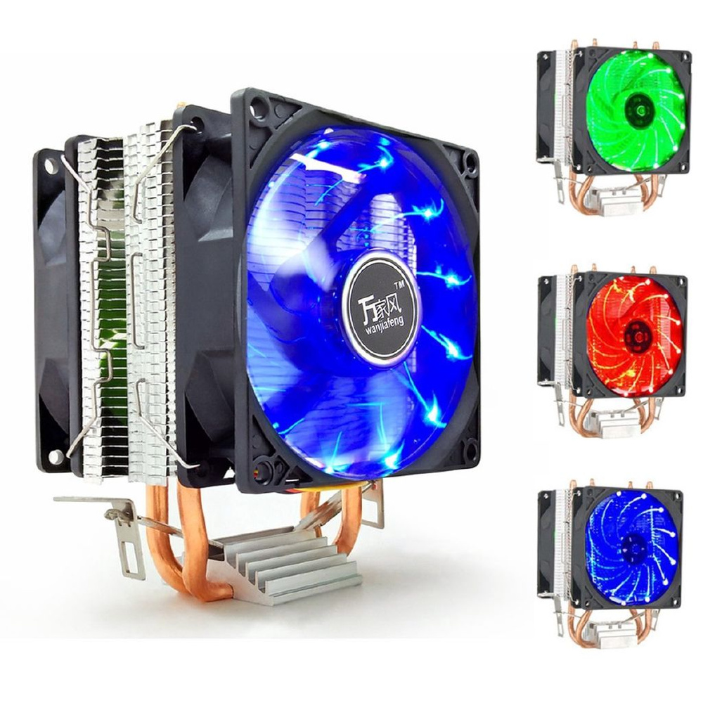 12V LED 2 Тепловые трубки Бесшумный 3-контактный радиатор процессорного ...