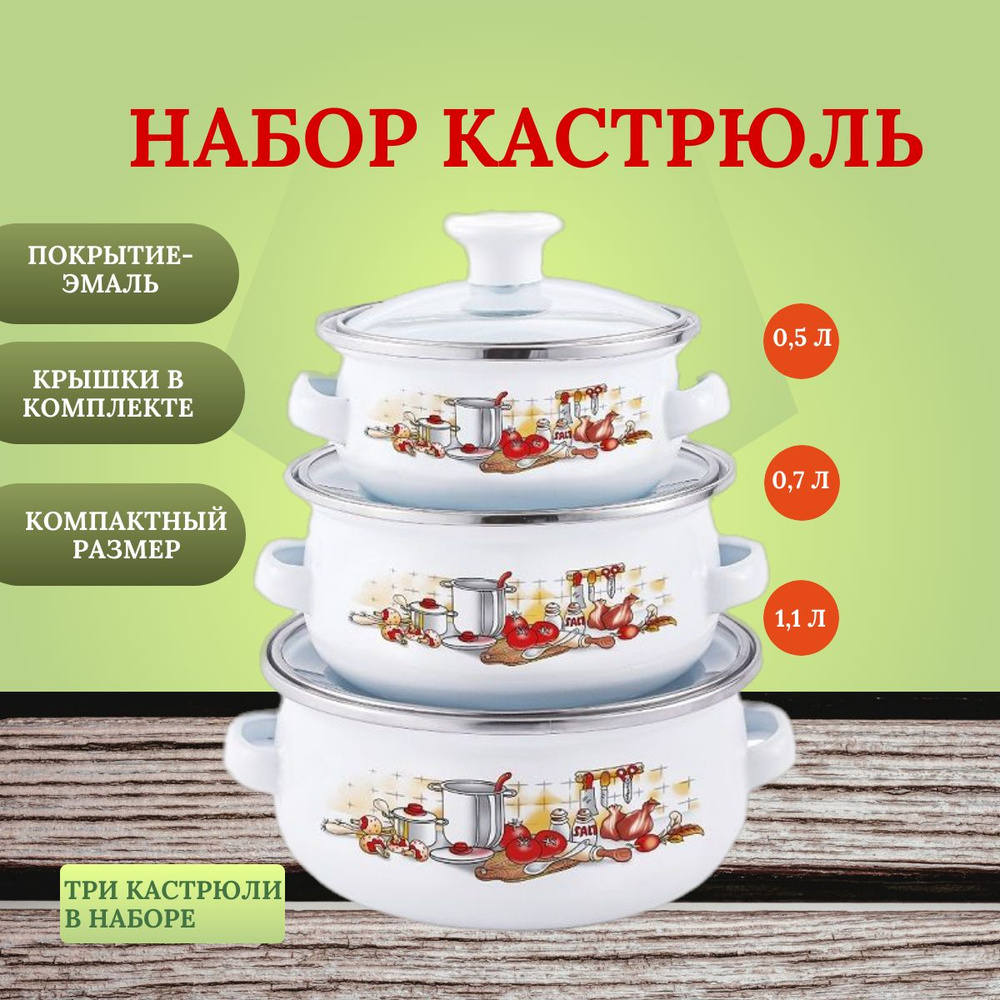 Набор кастрюль KELLI, Эмаль, 1,1 л, 0,5 л, 0,7 л - купить по выгодной ...