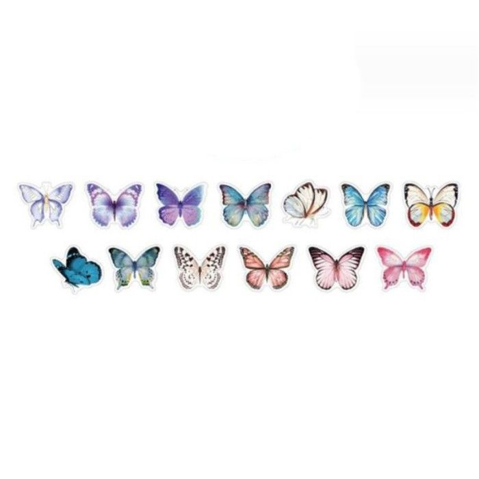 Наклейка бумага "Разноцветные бабочки" d-2 см 3,5х3,5 см, 2 набора по 100 штук в рулоне.  #1