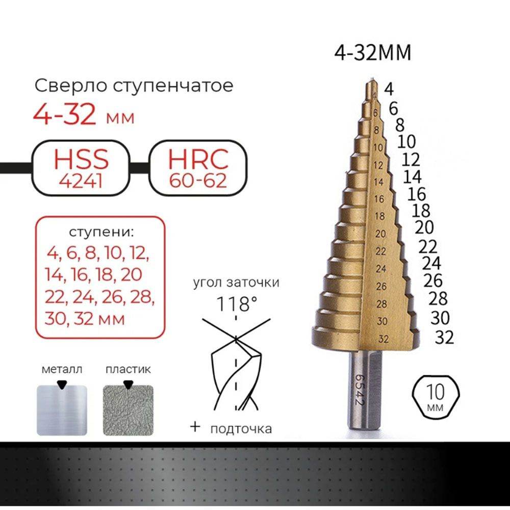 Металлическое ступенчатое сверло с треугольным хвостовиком, расширитель ...