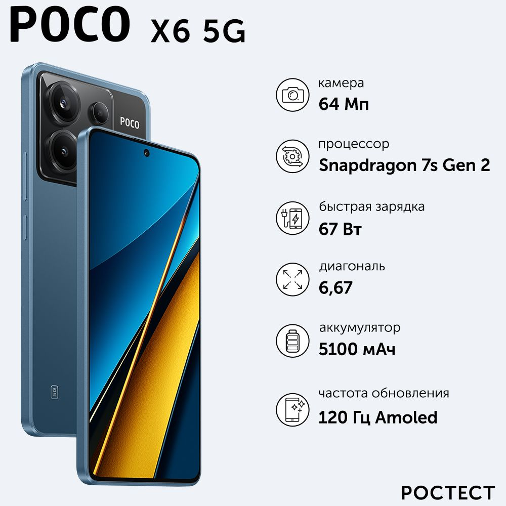 Poco Смартфон POCO X6 5G 12/512 ГБ, синий