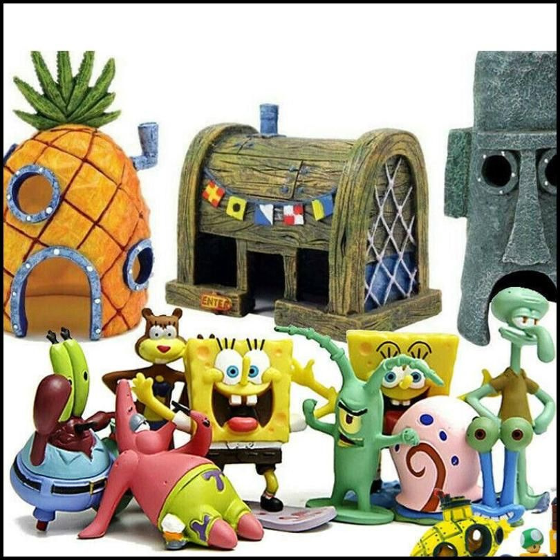 Декорация для аквариума Набор Фигурки SpongeBob 9 шт, домик Губка Боб ...