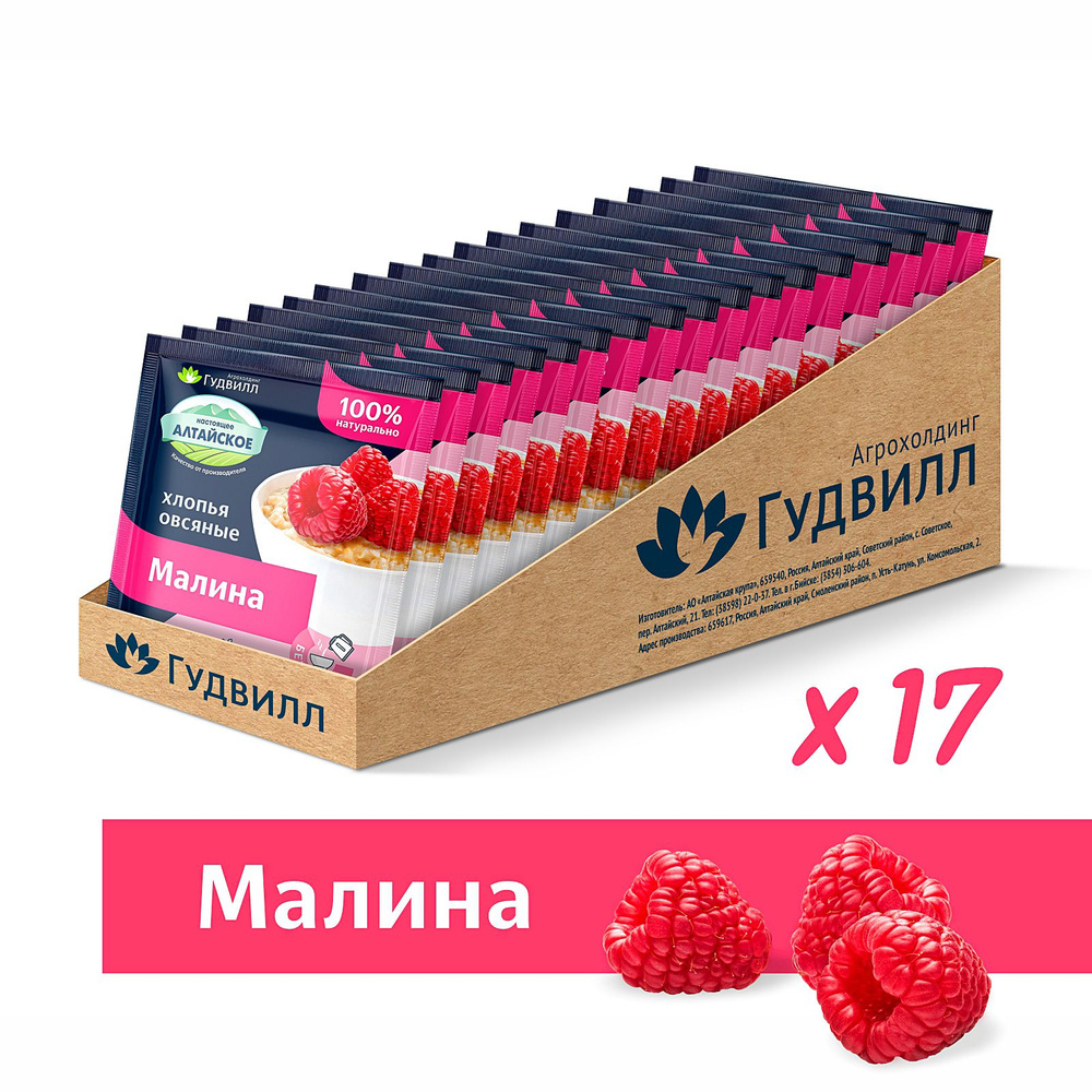 Каша быстрого приготовления малина Гудвилл 17 пакетиков по 40 гр - купить с  доставкой по выгодным ценам в интернет-магазине OZON (537534498)