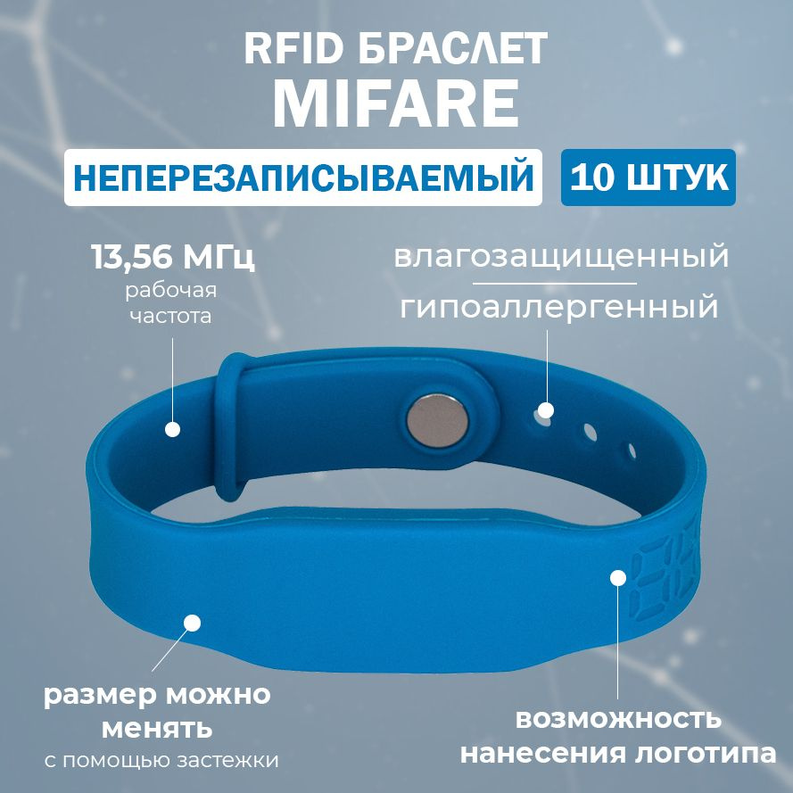 RFID браслет MIFARE "PRESTIGE" МОРСКОЙ СИНИЙ (НЕПЕРЕЗАПИСЫВАЕМЫЙ) силиконовый с застежкой / бесконтактный #1