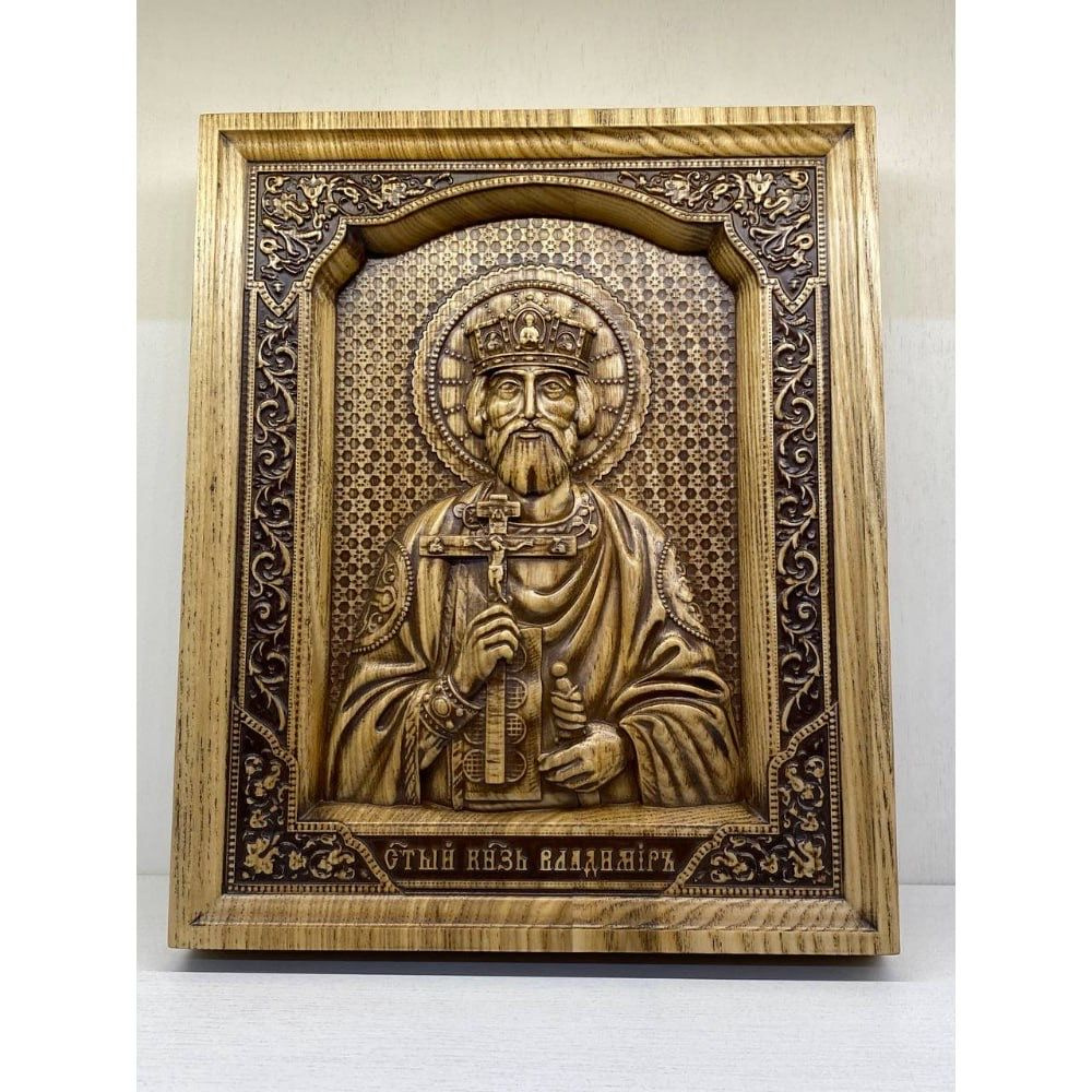 Резная икона из дерева / святой князь Владимир 19х23 см - купить по ...