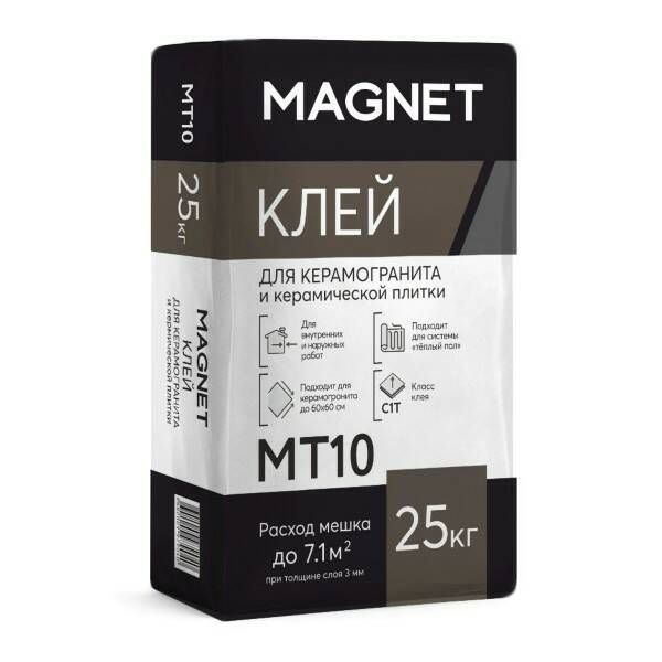 Клей для плитки MAGNET MT 10, 25 кг, Влагостойкость, Высокая прочность ...