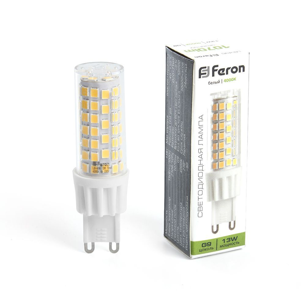 Лампа светодиодная, 13W 230V G9 4000K JCD, LB-436, FERON, 3 шт.