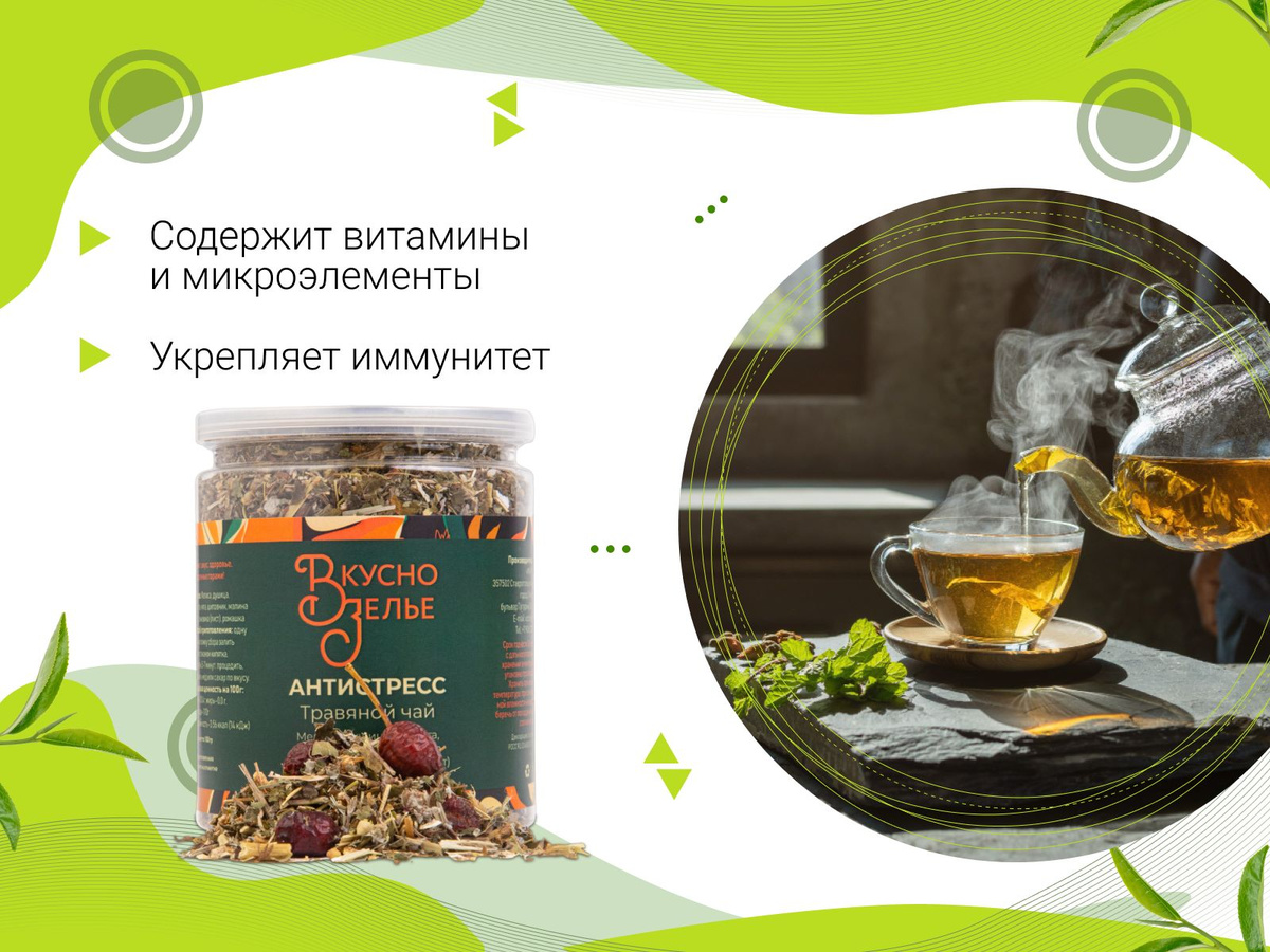 Травяной чай "АНТИСТРЕСС" листовой, сбор успокаивающий, ромашковый чай ...