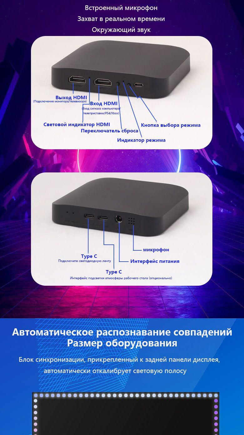 Лампа подсветки Синхронизированная световая полоса с музыкой на экране ...