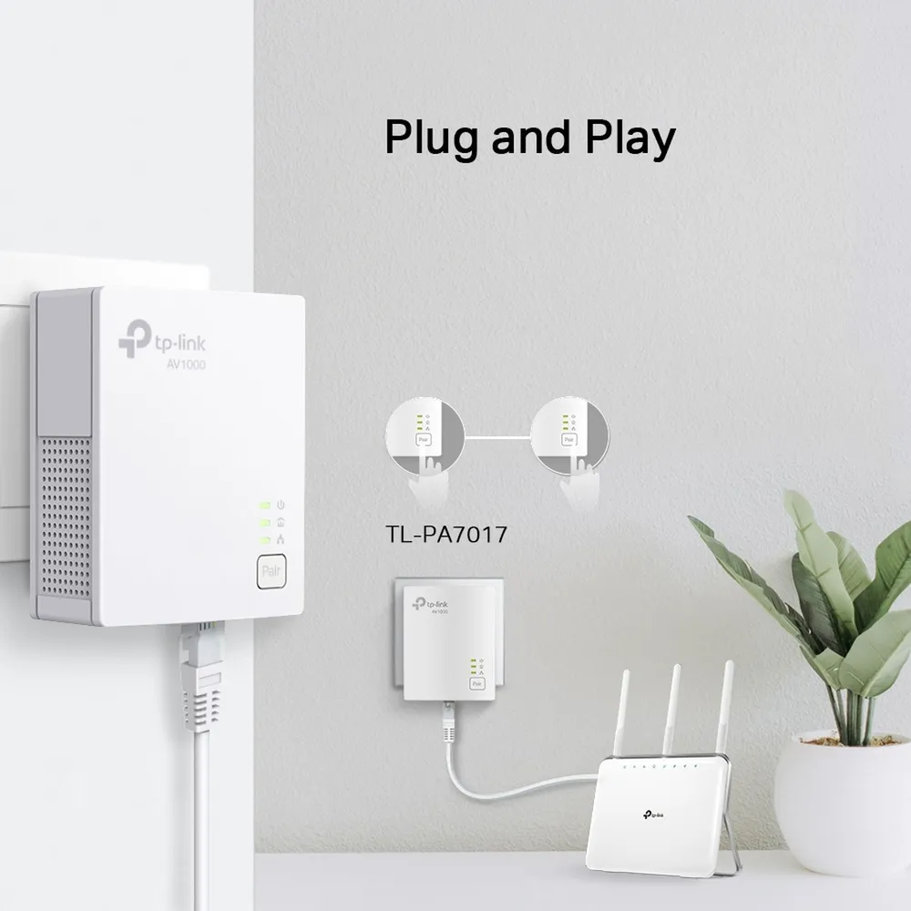 Комплект адаптеров Powerline TP-Link TL-PA7017 KIT AV1000, гигабитные, до 300м, белый, фото 5