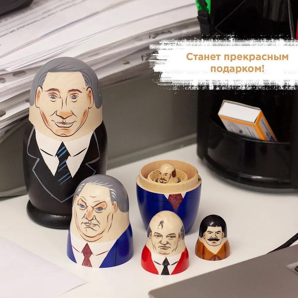 Матрешка деревянная авторская Путин 5 мест 10,5 см, вариант, фото 3