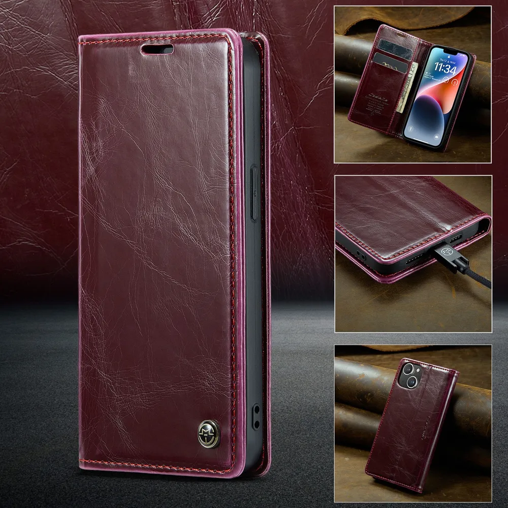 Caseme Кожаный книжка чехол для Apple iPhone 14 / Эпл Айфон 14 с визитницей из экокожи, вариант, фото 2