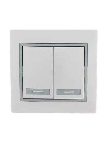 Lezard Mira Белый-Серый Выключатель 2-клавишный скрытая установка (858774) 701-0215-101 - 1 шт