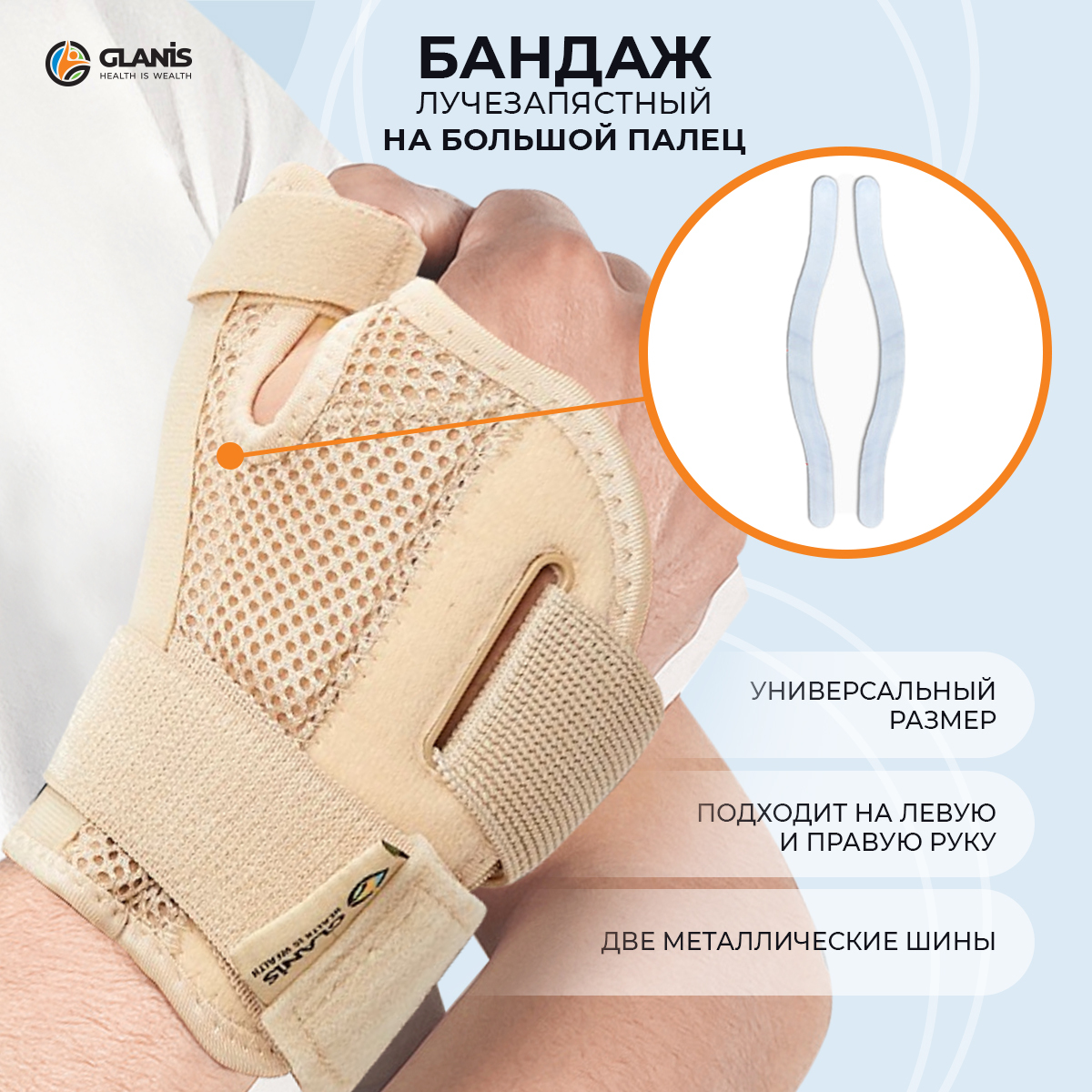 Бандаж на лучезапястный сустав и большой палец Glanis Thumb BraceL ...