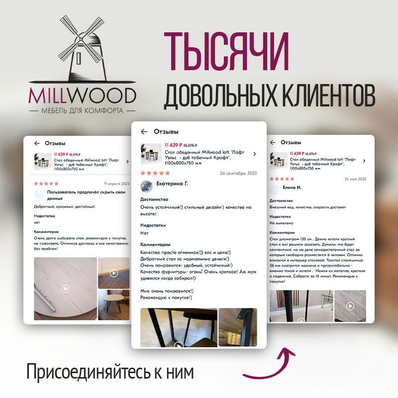 Обеденный стол millwood лофт уэльс л 120x70x75