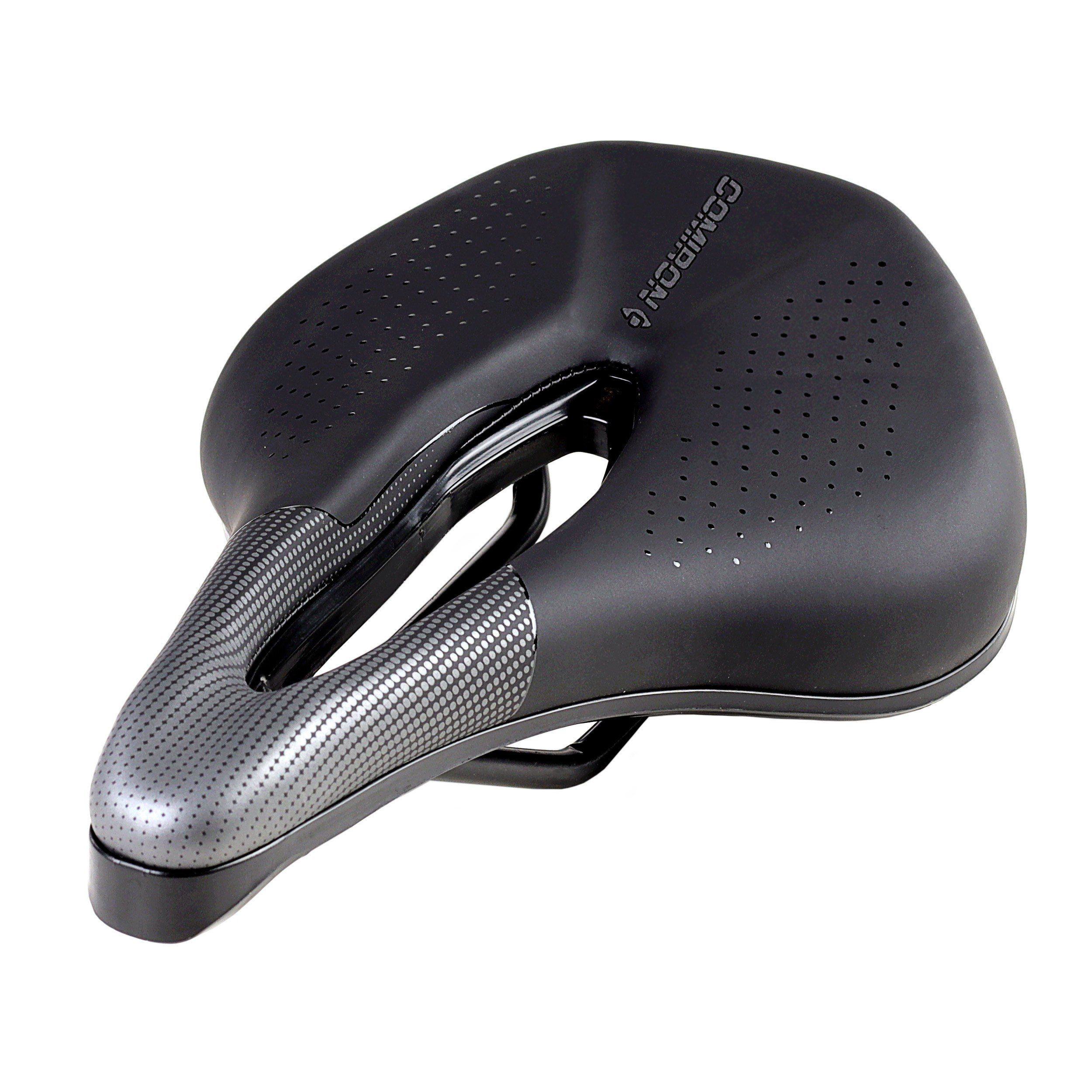 Седло велосипедное MTB COMIRON SAGAN M046A 245X155, технологии: DW, ED, полиуретан принтованный глянец, чёрный, серый