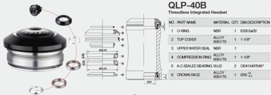 Рулевая колонка MIXIEER QLP-40B безрезьбовая, интегрированная, промышленный подшипник 41мм/45 Рулевая колонка MIXIEER QLP-40B безрезьбовая, интегрированная, промышленный подшипник 41мм/45