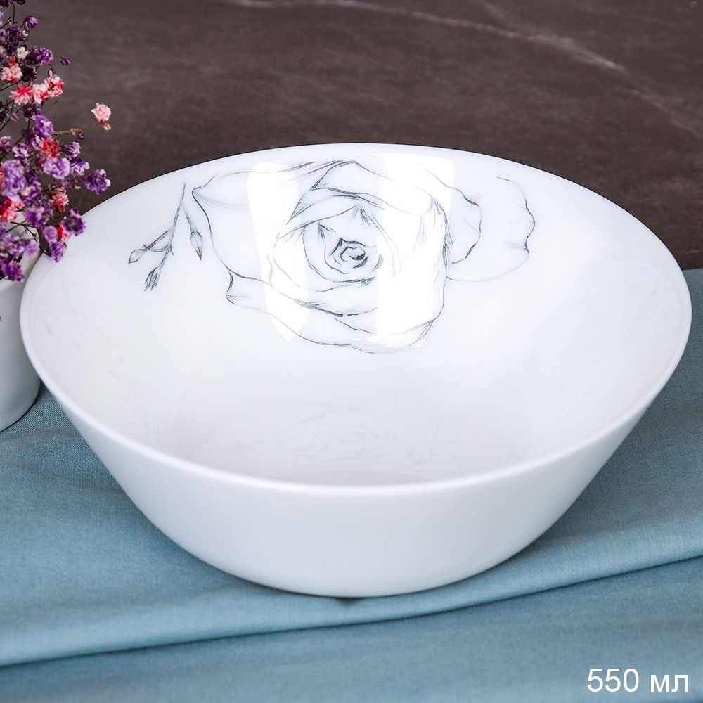 Салатник WHITE LILY ЕВРО Графика , 550 мл, диаметр 15,5 см, серый, стеклокерамика