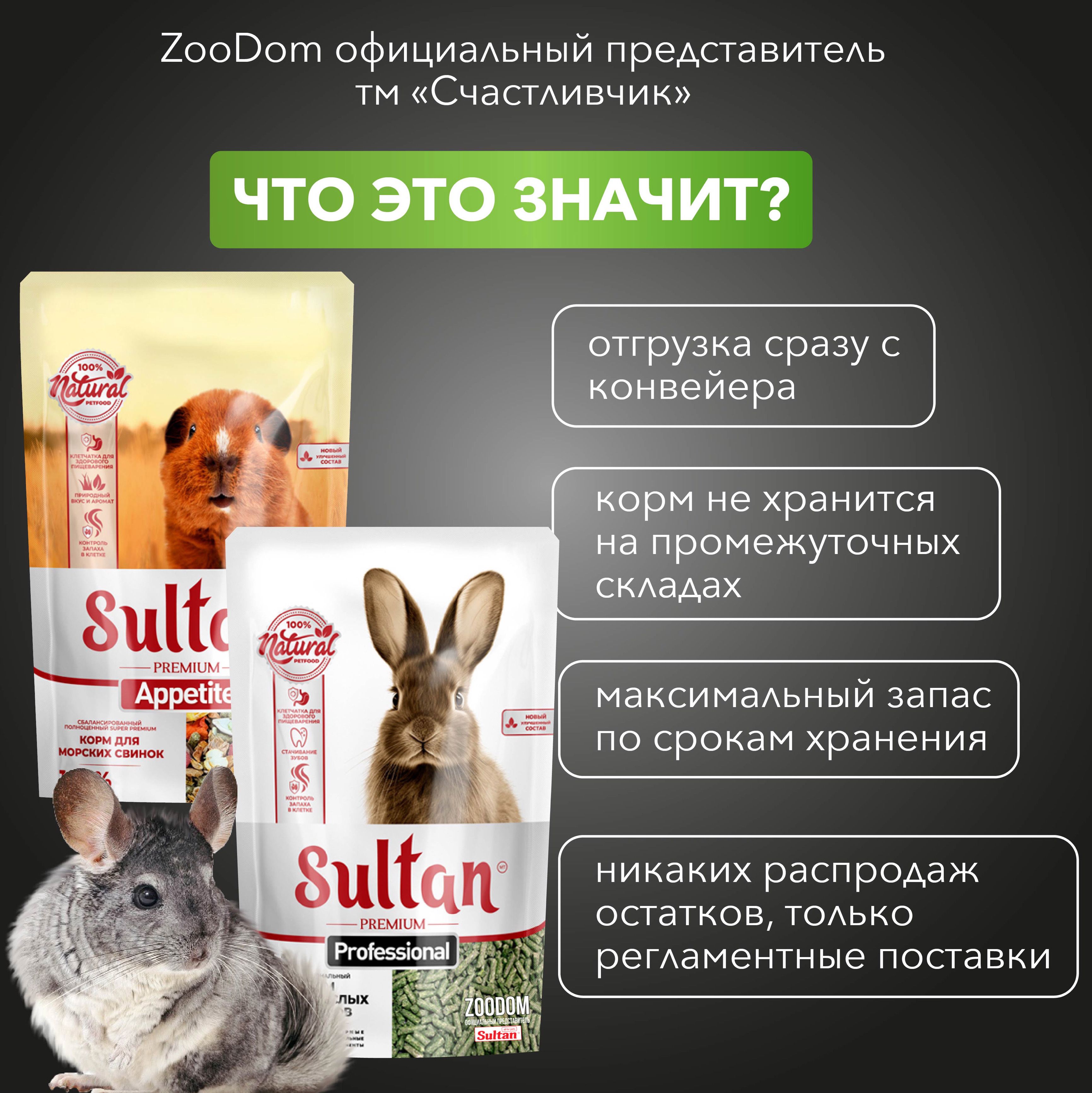 Корм для кроликов Премиум Sultan Green 8 шт х 650гр. Полнорационный ...