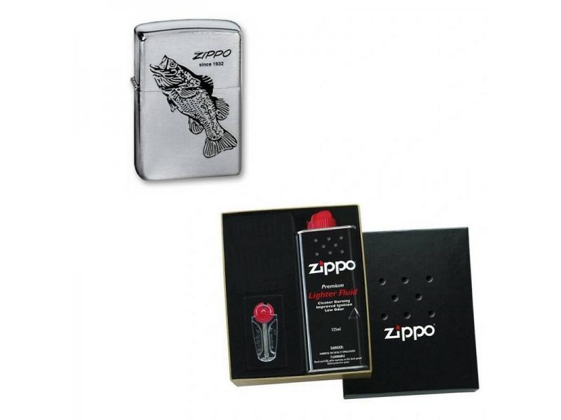 Набор зажигалка ZIPPO Black Bass Brushed Chrome в подарочной упаковке + топливо и кремни  #1