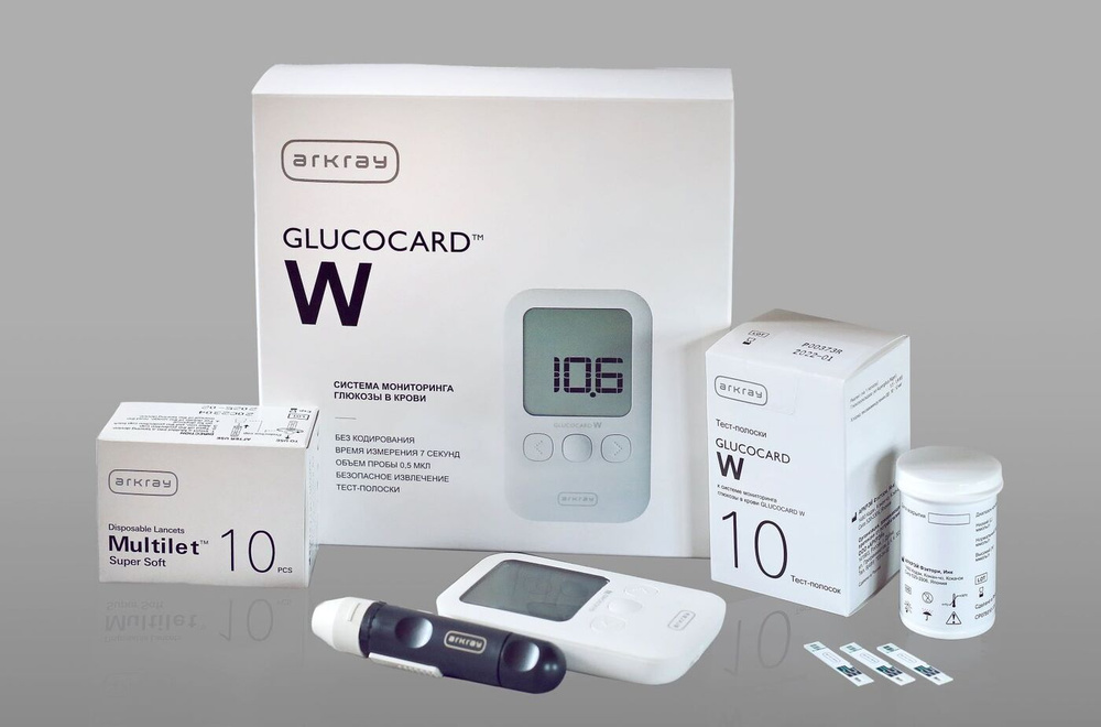Набор Глюкометр ГЛЮКОКАРД W (+10 тест-полосок, 10 ланцетов ...