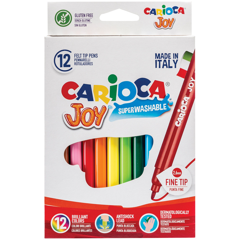 Фломастеры для рисования набор Carioca "Joy", 12 цветов, смываемые, картон, европодвес  #1