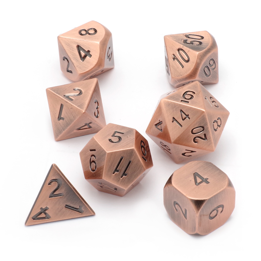 Набор металлических игральных костей (D4,D6,D8,D10-2,D12,D20) Stuff-pro  (бронзовый)