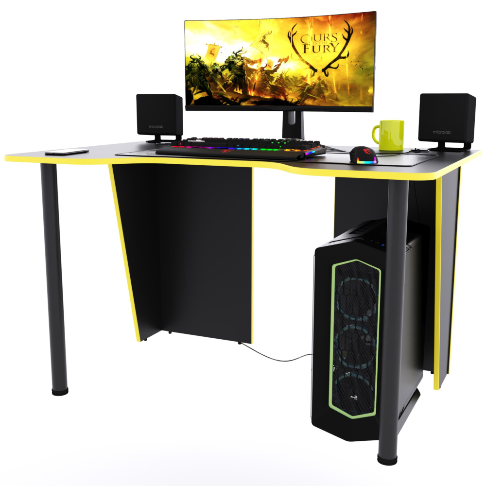 Прямой компьютерный стол "Лакер", 140х80х75 см, чёрный с жёлтой кромкой  #1