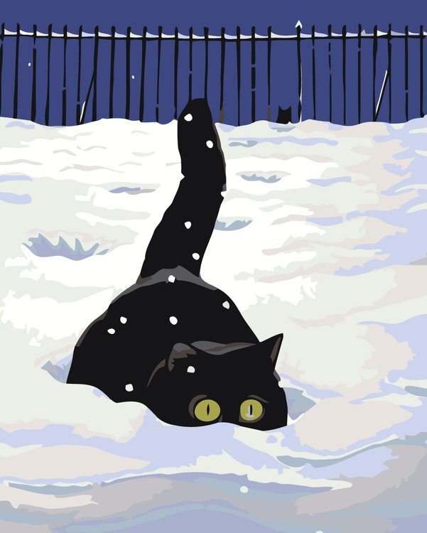 Картина по номерам ЖПН на холсте с подрамником Кошки: черный кот в снегу  Раскраска 40х50 см - купить с доставкой по выгодным ценам в  интернет-магазине OZON (164014839)