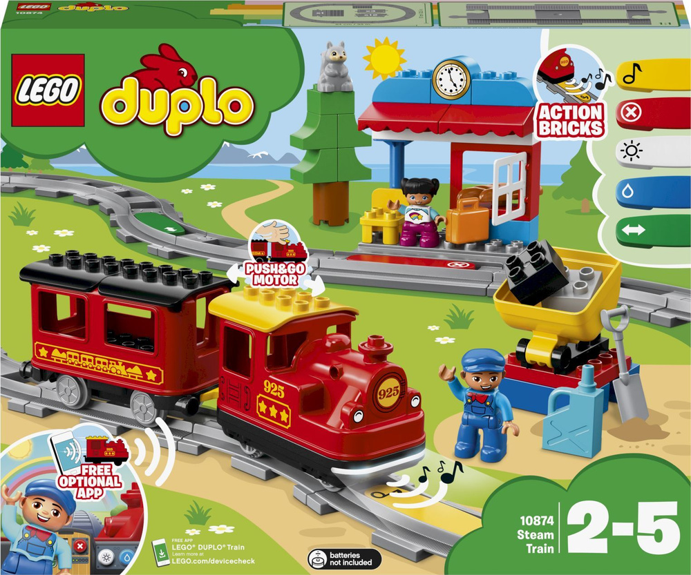 Конструктор LEGO DUPLO Town Поезд на паровой тяге, 59 деталей, 2+, 10874 -  купить с доставкой по выгодным ценам в интернет-магазине OZON (145996119)