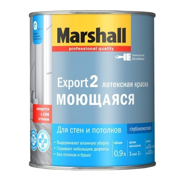 Краска моющаяся латексная глубокоматовая Marshall Export-2 база BC 0,9 л  #1