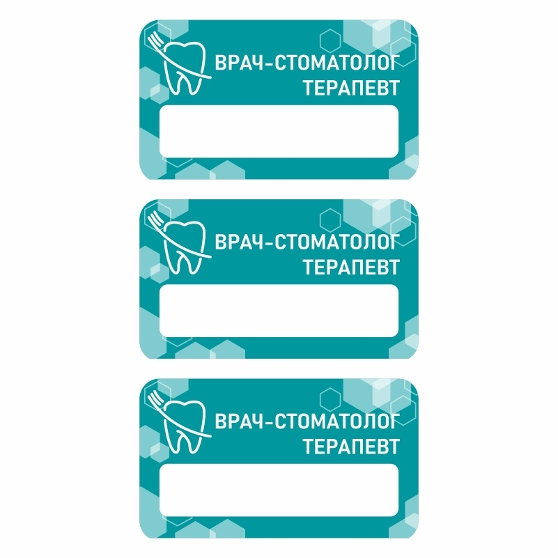Бейдж "Стоматология Терапевт" 70х40 мм 3 шт горизонтальный / бейджи / бейджики на магните / бейджик магнитный #1