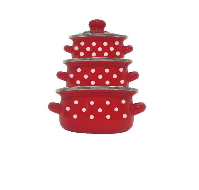 Набор эмалированных кастрюль Kelli KL-4169, 6 предметов (красный ...