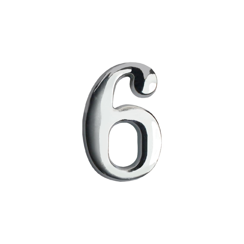 Цифра дверная металлическая на клеевой основе Аллюр "6" хром / Цифра на дверь  #1