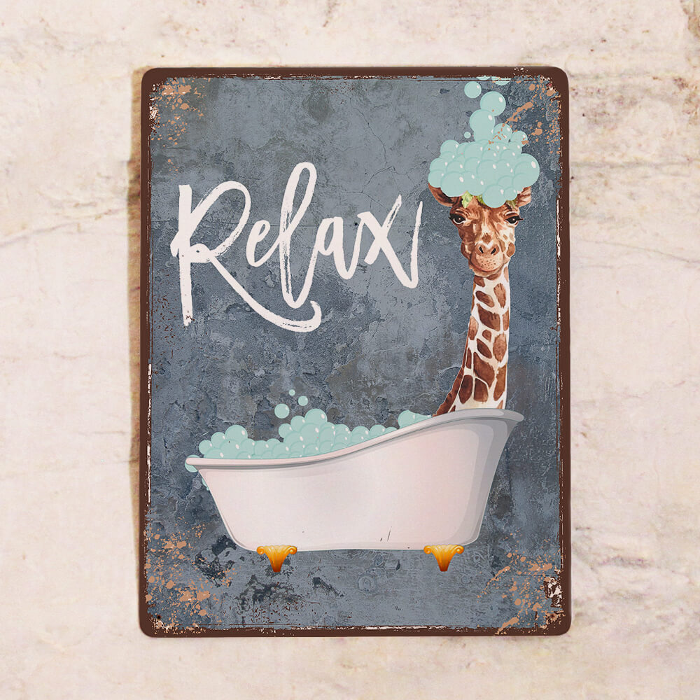 Картина в ванну Relax с жирафом, металлическая картина с эмалью для декора стен ванной комнаты, металл, #1