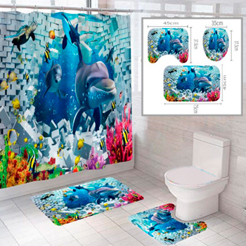 Комплект штора и 2 коврика для ванной комнаты "Океан-3" #1